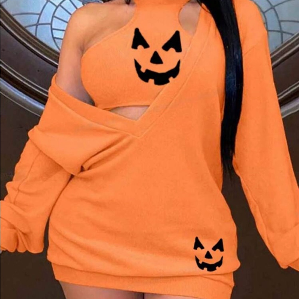 SHEIN Orange Halloween Tunic Top